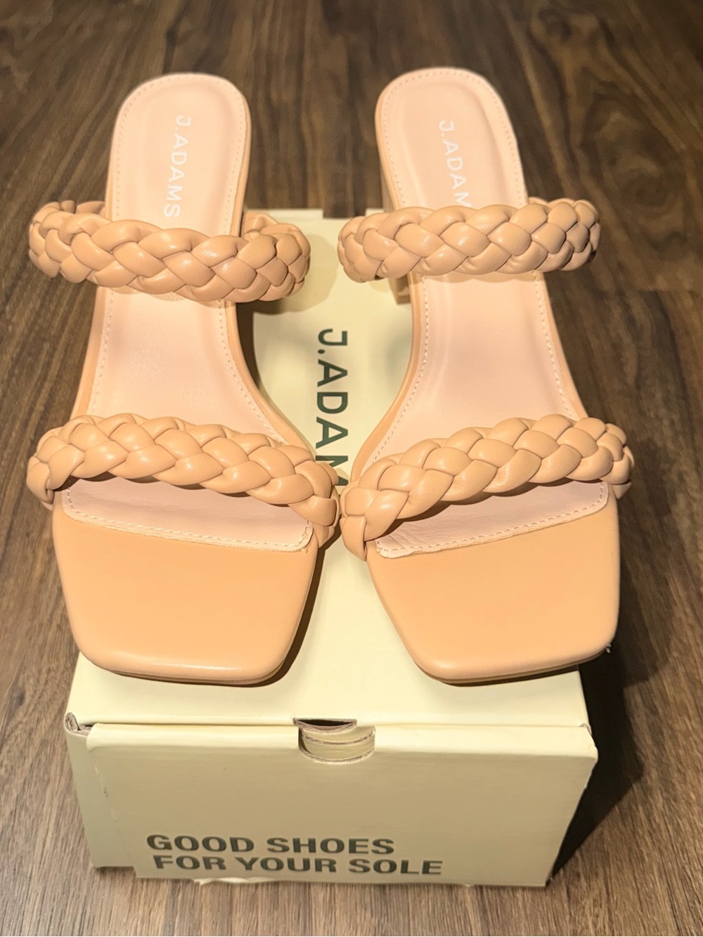 J Adams Braided Double-Strap Mules in Nude Peach